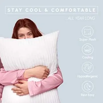 Elegant Comfort 100% Cotton Shell Stripe Hotel Pillows, Super Plush Bed Pillows for Side Back & Stomach Sleepers, Cooling Gel-Infused Filling, 2-PACK Standard/Queen Pillow Set, White