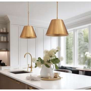 Kira Home Vida 18" Modern Industrial Pendant Light + Metal Empire Shade, Adjustable Hanging Height, Warm Brass Finish