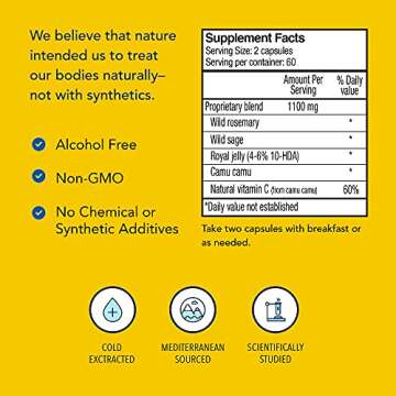 NORTH AMERICAN HERB & SPICE Royal Power - 120 Capsules - Royal Jelly Concentrate - Healthy Energy Response, Natural Source of Vitamins - Fortified with Rosemary & Sage - Non-GMO - 60 Servings