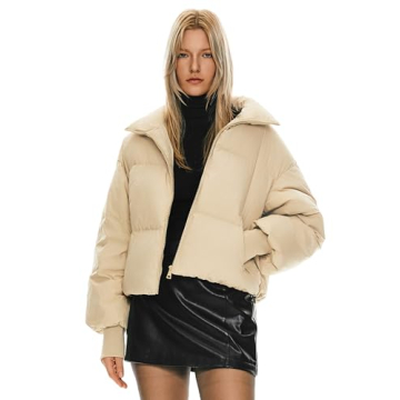 Orolay Womens Winter Oversized Short Down Jacket Crop Zip Puffer Coat in Khaki (XS)