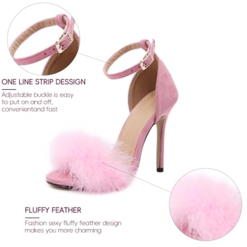 YIBLBOX Feather Heels Women Stylish Fluffy Fur Sandals