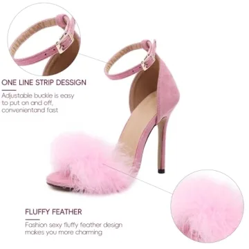 YIBLBOX Feather Heels Women Stylish Fluffy Fur Sandals