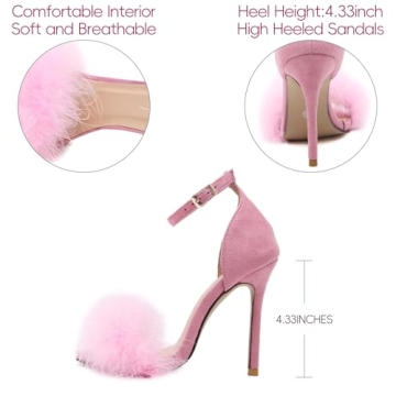 YIBLBOX Feather Heels Women Stylish Fluffy Fur Sandals