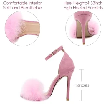 YIBLBOX Feather Heels Women Stylish Fluffy Fur Sandals