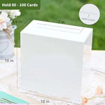 UNIQOOO Elegant White Acrylic Wedding Card Box, Large 10x10x5.5 inch | Wedding Receptions Wishing Well Money Box, Birthdays, Memory Box