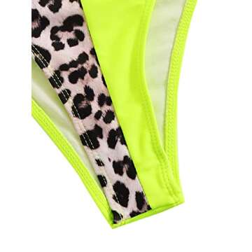 SweatyRocks Women's Sexy Bathing Suits Criss Cross Tie Knot Front Deep V Open Back Leopard One Piece Swimwear Leoprad Neon Small