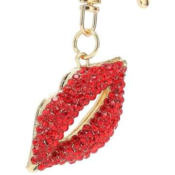 Stylish Red Lips Rhinestone Keychain for Women