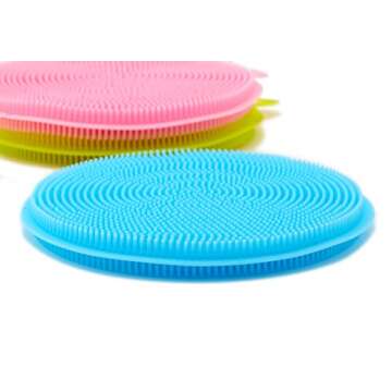 Outtills Silicone Sponge (3 Pack) Plus Free Bonus - Food Grade Reusable Sponges for Dishes - Dishwasher Safe, Heat Resistant and BPA Free - Double Sided Silicon Brush - Dish Scrubber - 3 Colors