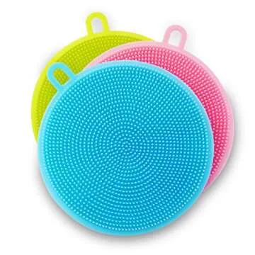 Outtills Silicone Sponge (3 Pack) Plus Free Bonus - Food Grade Reusable Sponges for Dishes - Dishwasher Safe, Heat Resistant and BPA Free - Double Sided Silicon Brush - Dish Scrubber - 3 Colors