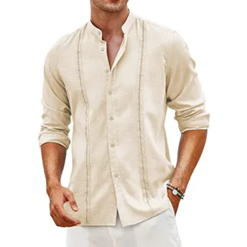 COOFANDY Summer Shirts for Men - Casual Linen Button-Down Guayabera