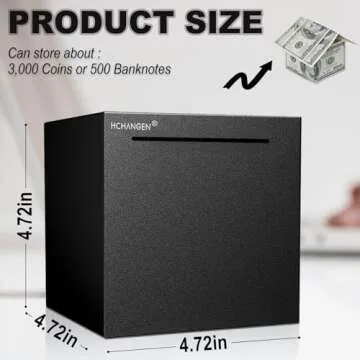HCHANGEN Piggy Bank for Adults Stainless Steel Piggy Bank Must Break to Open Metal Money Bank for Cash Saving (Black, 4.72inches)