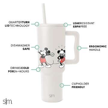 Simple Modern Disney 40 oz Tumbler with Handle and Straw Lid | Insulated Reusable Stainless Steel Wa...