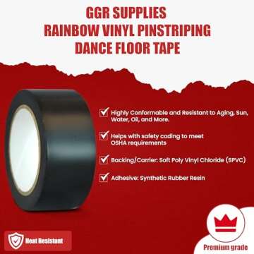 GGR SUPPLIES T.R.U. CVT-536 Clear Vinyl Pinstriping Dance Floor Tape: 2 in. Wide x 36 yds. Several C...