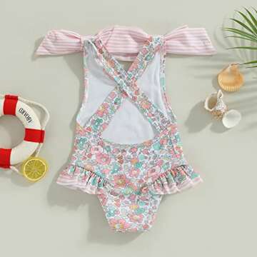 Toddler Girl Swimsuit One Piece Floral Backless Bownot Ruffles Bathing Suit Swimwear Summer Beach 1T...