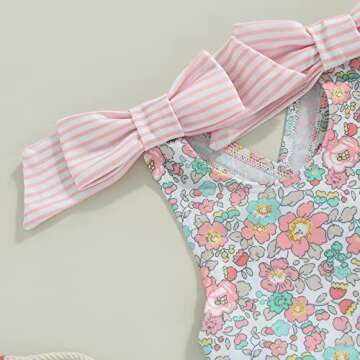 Toddler Girl Swimsuit One Piece Floral Backless Bownot Ruffles Bathing Suit Swimwear Summer Beach 1T 2T 3T 4T 5T 6T (Tie Shoulder Pink, 3-4 Years)