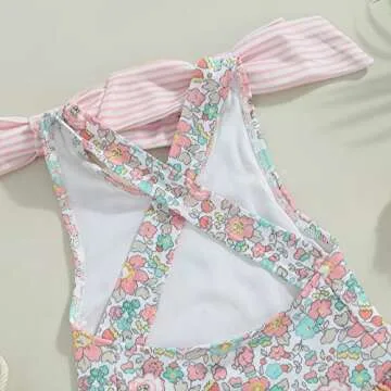 Toddler Girl Swimsuit One Piece Floral Backless Bownot Ruffles Bathing Suit Swimwear Summer Beach 1T 2T 3T 4T 5T 6T (Tie Shoulder Pink, 3-4 Years)
