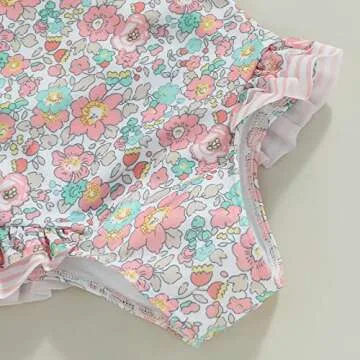 Toddler Girl Swimsuit One Piece Floral Backless Bownot Ruffles Bathing Suit Swimwear Summer Beach 1T 2T 3T 4T 5T 6T (Tie Shoulder Pink, 3-4 Years)