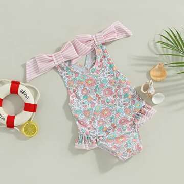 Toddler Girl Swimsuit One Piece Floral Backless Bownot Ruffles Bathing Suit Swimwear Summer Beach 1T 2T 3T 4T 5T 6T (Tie Shoulder Pink, 3-4 Years)