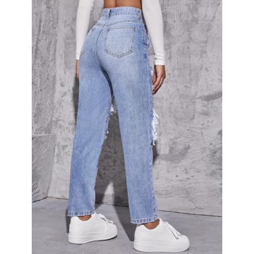 Stylish Floerns Women's High Waist Boyfriend Jeans in Light Blue