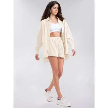 EXLURA Women's Summer 2 Piece Sets Long Sleeve Button Down Shirts Matching Short Sets Beach Vacation Cruise Outfits 2025