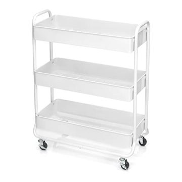 Simply Tidy Hudson White 3-Tier Metal Rolling Cart - Versatile Storage Solution