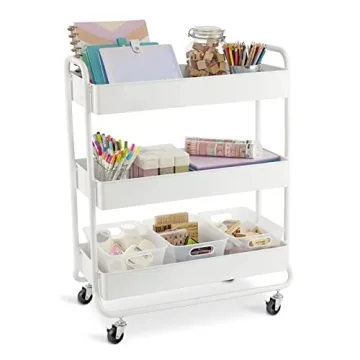 Simply Tidy Hudson White 3-Tier Metal Rolling Cart - Versatile Storage