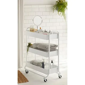 Simply Tidy Hudson White 3-Tier Metal Rolling Cart - Versatile Storage