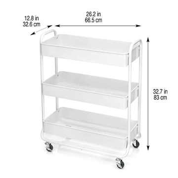 Simply Tidy Hudson White 3-Tier Metal Rolling Cart - Versatile Storage