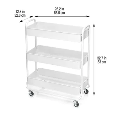 Simply Tidy Hudson White 3-Tier Metal Rolling Cart - Versatile Storage