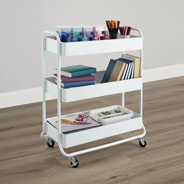 Simply Tidy Hudson White 3-Tier Metal Rolling Cart - Versatile Storage