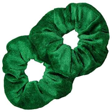 Kenz Laurenz Hair Scrunchies - 2 Velvet Hair Ties for Women Girls, Green, St Patricks Day Accessorie...