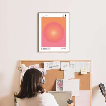 KEUSPI Angel Number 111 Aura Poster Wall Art Prints, Trendy Retro Y2K Orange and Pink Preppy Canvas Wall Art, Y2K Room Decor, Preppy Room Decor Aesthetic, Preppy Dorm Decor, 8x10 Inch Unframed
