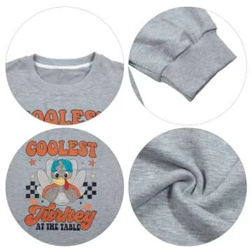 FASHGL Thanksgiving Oversized Sweatshirt Women Coolest Turkey At The Table Shirt Casual Long Sleeve Pullover Tops Light Grey