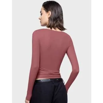 PUMIEY Long Sleeve Sweetheart Neck Shirt for Women
