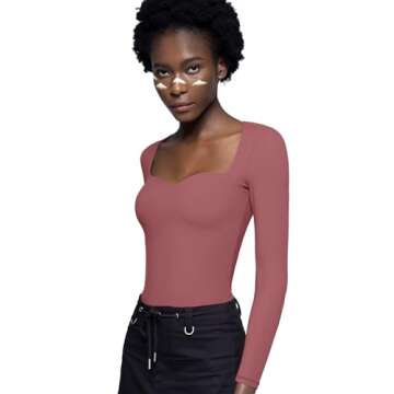 PUMIEY Long Sleeve Shirts for Women Sweetheart Neck, Slim Fit Basic Going Out Tops, Marsala X-Large