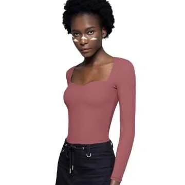 PUMIEY Long Sleeve Sweetheart Neck Shirt for Women