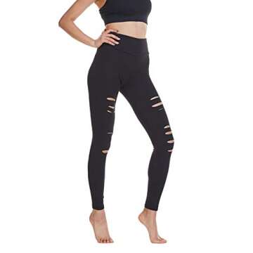 Baihetu Women's High Waist Yoga Pants Cutout Ripped Super Soft and Comfortable Skinny Leggings Black...