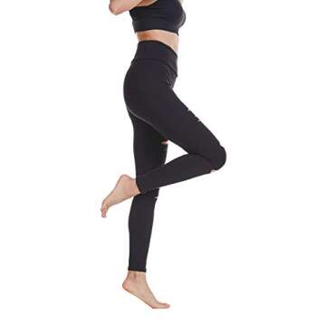 Baihetu Women's High Waist Yoga Pants Cutout Ripped Super Soft and Comfortable Skinny Leggings Black M