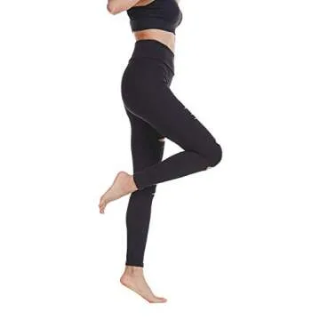 Baihetu Women's High Waist Yoga Pants Cutout Ripped Super Soft and Comfortable Skinny Leggings Black M