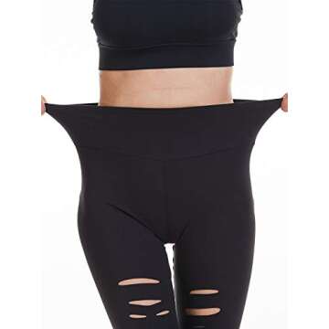 Baihetu Women's High Waist Yoga Pants Cutout Ripped Super Soft and Comfortable Skinny Leggings Black M
