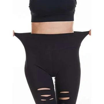 Baihetu Women's High Waist Yoga Pants Cutout Ripped Super Soft and Comfortable Skinny Leggings Black M