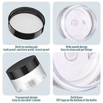 Aoriher 150 Pcs Plastic Container Jars with Lids Round Cosmetic Jars Empty Plastic Container for Lotion, Cream, Ointments, Makeup, Eye Shadow, Rhinestone, Samples, Pot, Travel Storage(1 oz,Black)