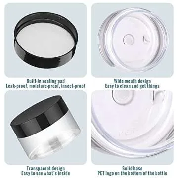 Aoriher 150 Pcs Plastic Container Jars with Lids Round Cosmetic Jars Empty Plastic Container for Lotion, Cream, Ointments, Makeup, Eye Shadow, Rhinestone, Samples, Pot, Travel Storage(1 oz,Black)