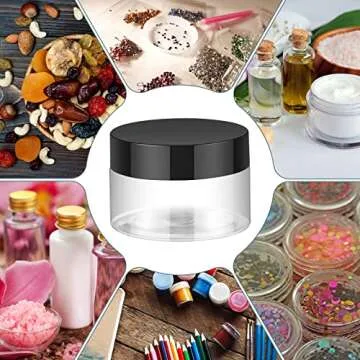 Aoriher 150 Pcs Plastic Container Jars with Lids Round Cosmetic Jars Empty Plastic Container for Lotion, Cream, Ointments, Makeup, Eye Shadow, Rhinestone, Samples, Pot, Travel Storage(1 oz,Black)