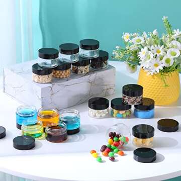 Aoriher 150 Pcs Plastic Container Jars with Lids Round Cosmetic Jars Empty Plastic Container for Lotion, Cream, Ointments, Makeup, Eye Shadow, Rhinestone, Samples, Pot, Travel Storage(1 oz,Black)