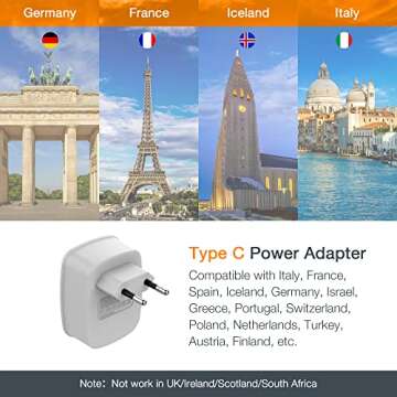 European Travel Plug Adapter 3 Pack, TESSAN International Power Adaptor 2 USB, Type C Outlet Charger...