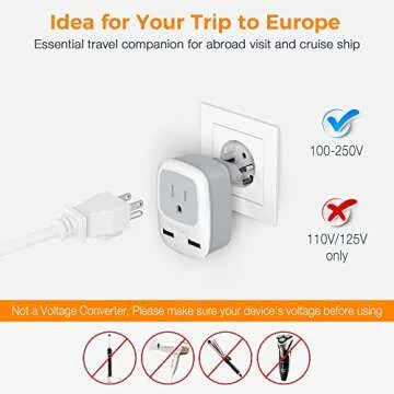 European Travel Plug Adapter 3 Pack, TESSAN International Power Adaptor 2 USB, Type C Outlet Charger USA to Most of Europe EU Spain Iceland Italy Germany France Israel