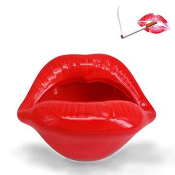 Wang-Data Creative Ceramic Cigarette Ashtrays with Lips Style Fashion Home Decorations (Light Red)