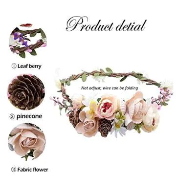 AWAYTR Bohemia Flower Crown Headband - Exquisite Pinecone Leaf Berry Flower Headband Flower Halo Wre...