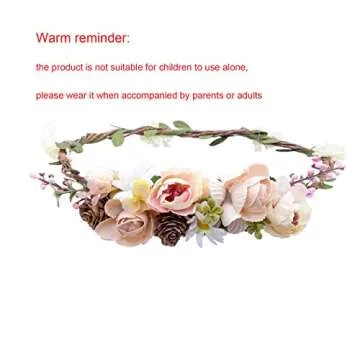 AWAYTR Bohemia Flower Crown Headband - Exquisite Pinecone Leaf Berry Flower Headband Flower Halo Wreath women (Light khaki+Light pink)